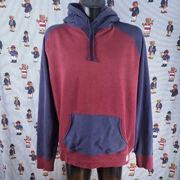 Polo Ralph Lauren burgundy & navy chunky faded 2XL pullover hoodie sweatshirt - Picture 1 of 9